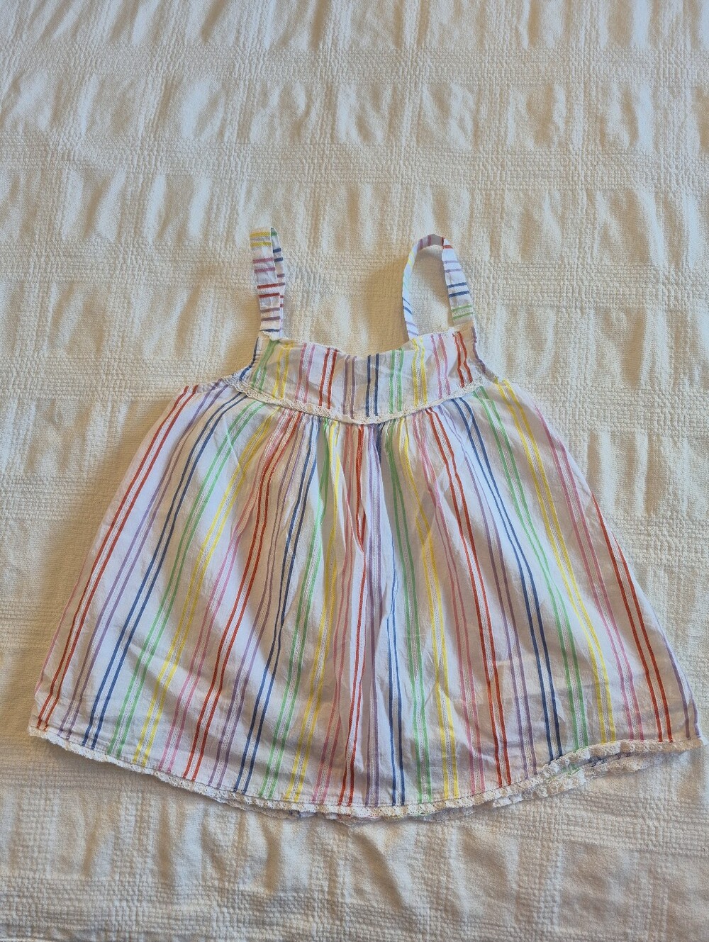 Mini Boden girls 8-9 years tank top white with rainbow stripes fully lined VGUC
